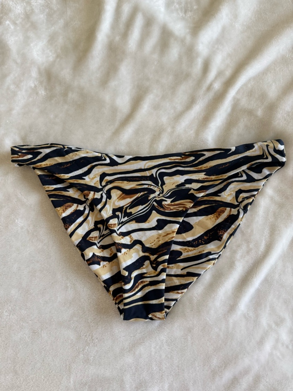 Skatie Gold Logo Animal-Print Swim Bottoms in Black, Cream & Brown